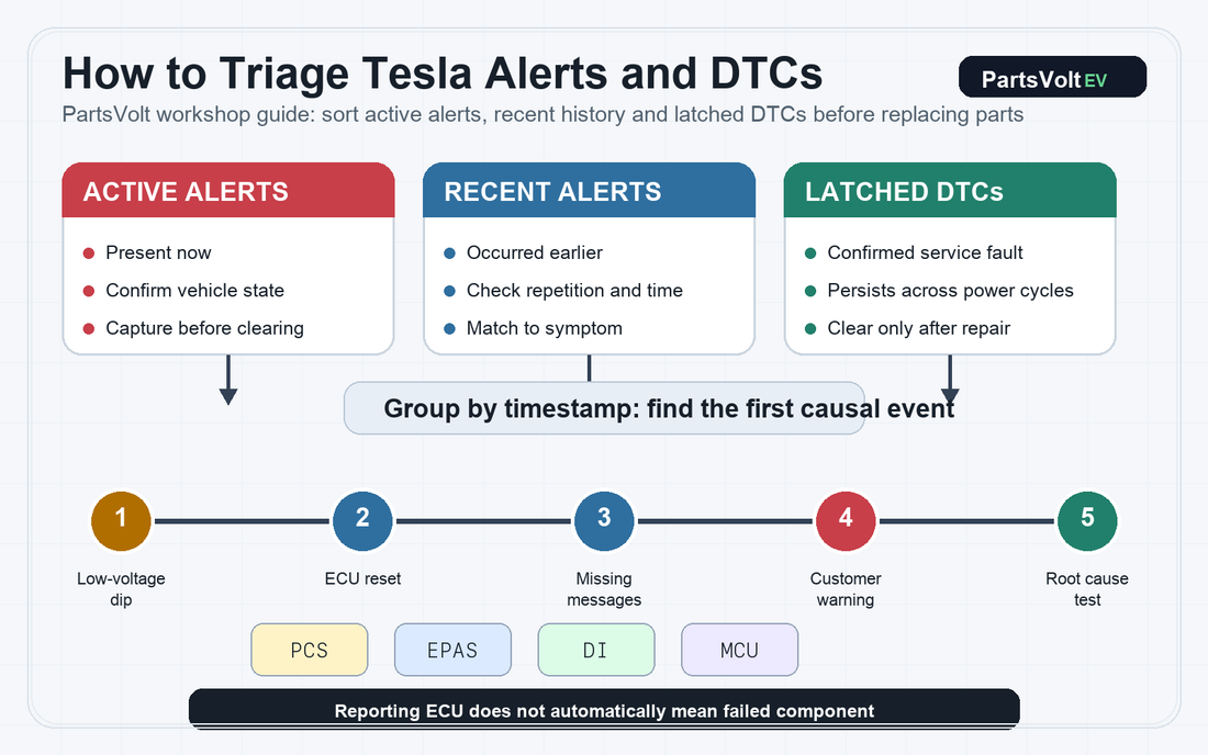 How to Read Tesla Alerts and DTCs Without Chasing the Wrong Fault