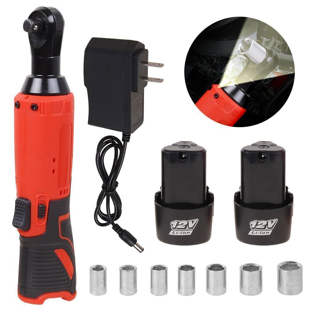 12V 3/8"&1/4" Electric Cordless Ratchet Wrench,45 ft-lbs w/ 7 Sockets 2 Battery - product image 2