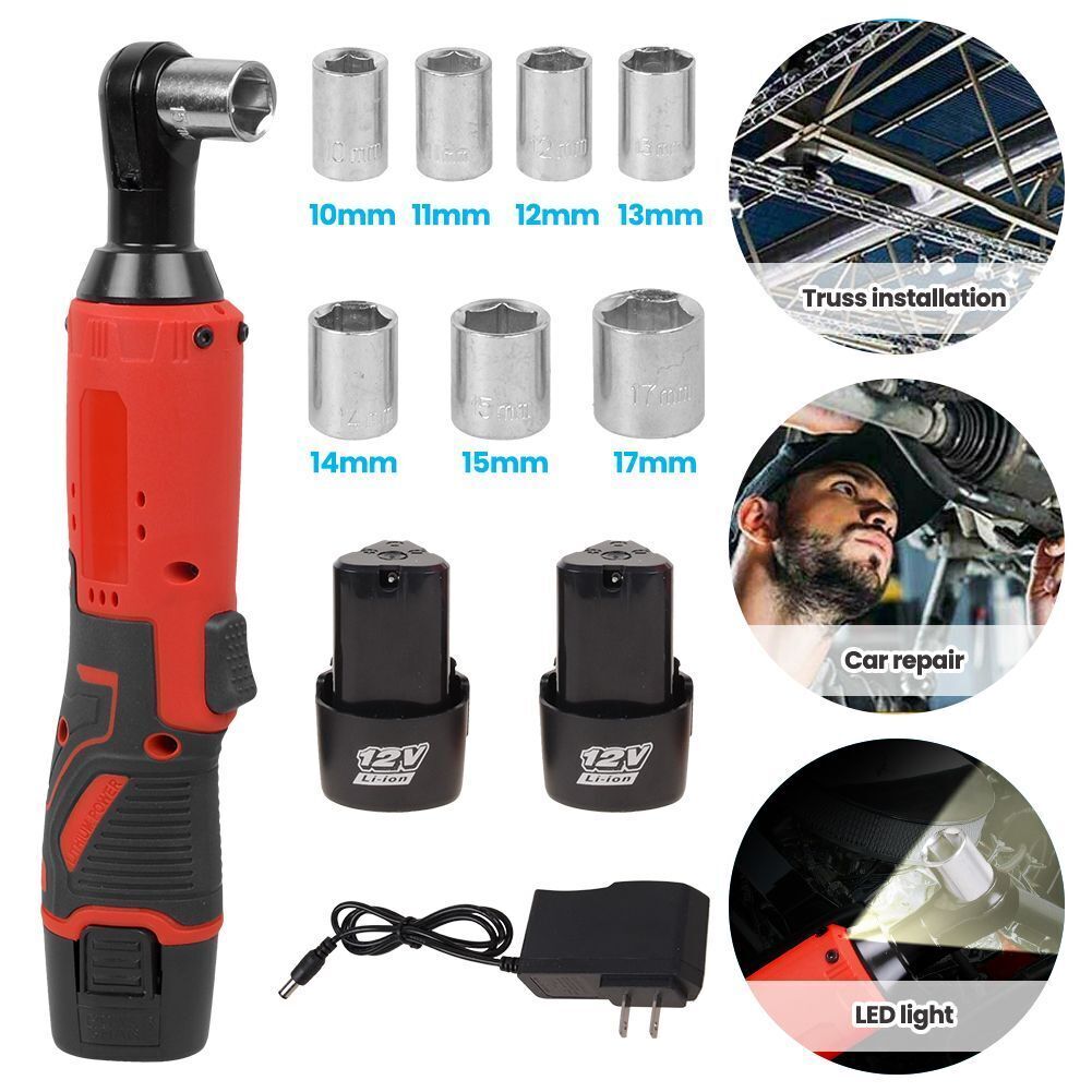 12V 3/8"&1/4" Electric Cordless Ratchet Wrench,45 ft-lbs w/ 7 Sockets 2 Battery - product image 3
