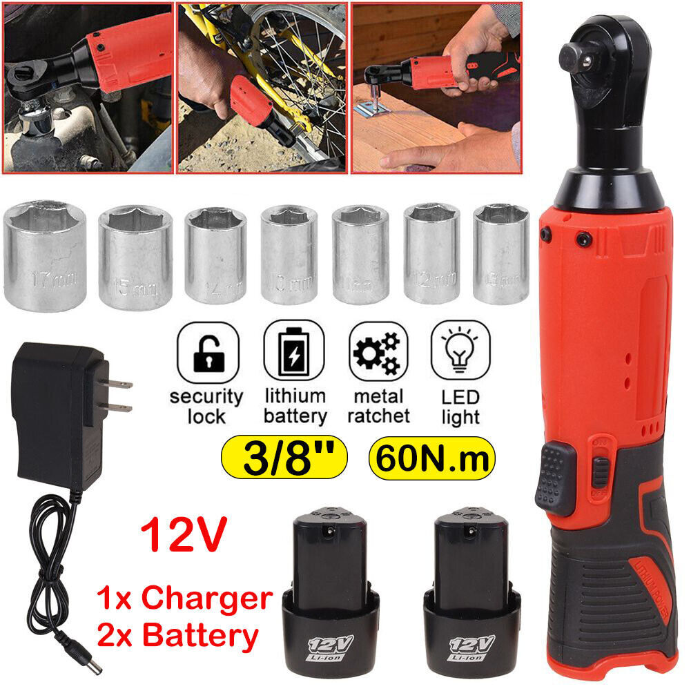 12V 3/8"&1/4" Electric Cordless Ratchet Wrench,45 ft-lbs w/ 7 Sockets 2 Battery - product image 4