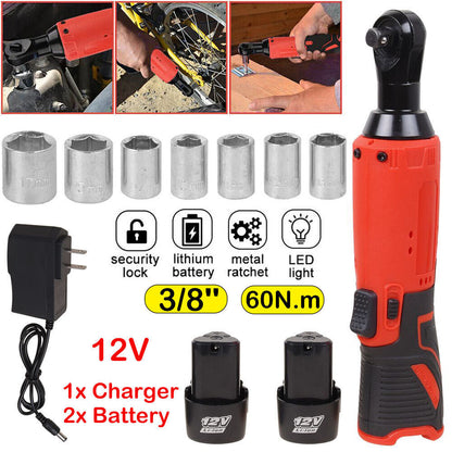 12V 3/8"&1/4" Electric Cordless Ratchet Wrench,45 ft-lbs w/ 7 Sockets 2 Battery - product image 4