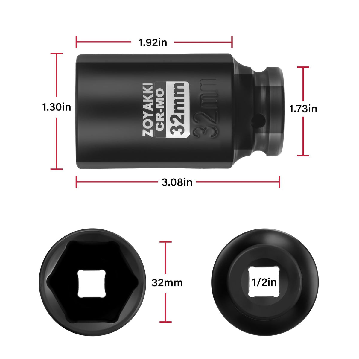 1/2" Drive 32mm Deep 6 Pt CR-MO Metric Impact Socket for Axle Nuts - product image 2