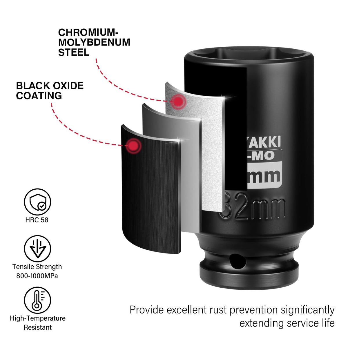 1/2" Drive 32mm Deep 6 Pt CR-MO Metric Impact Socket for Axle Nuts - product image 5