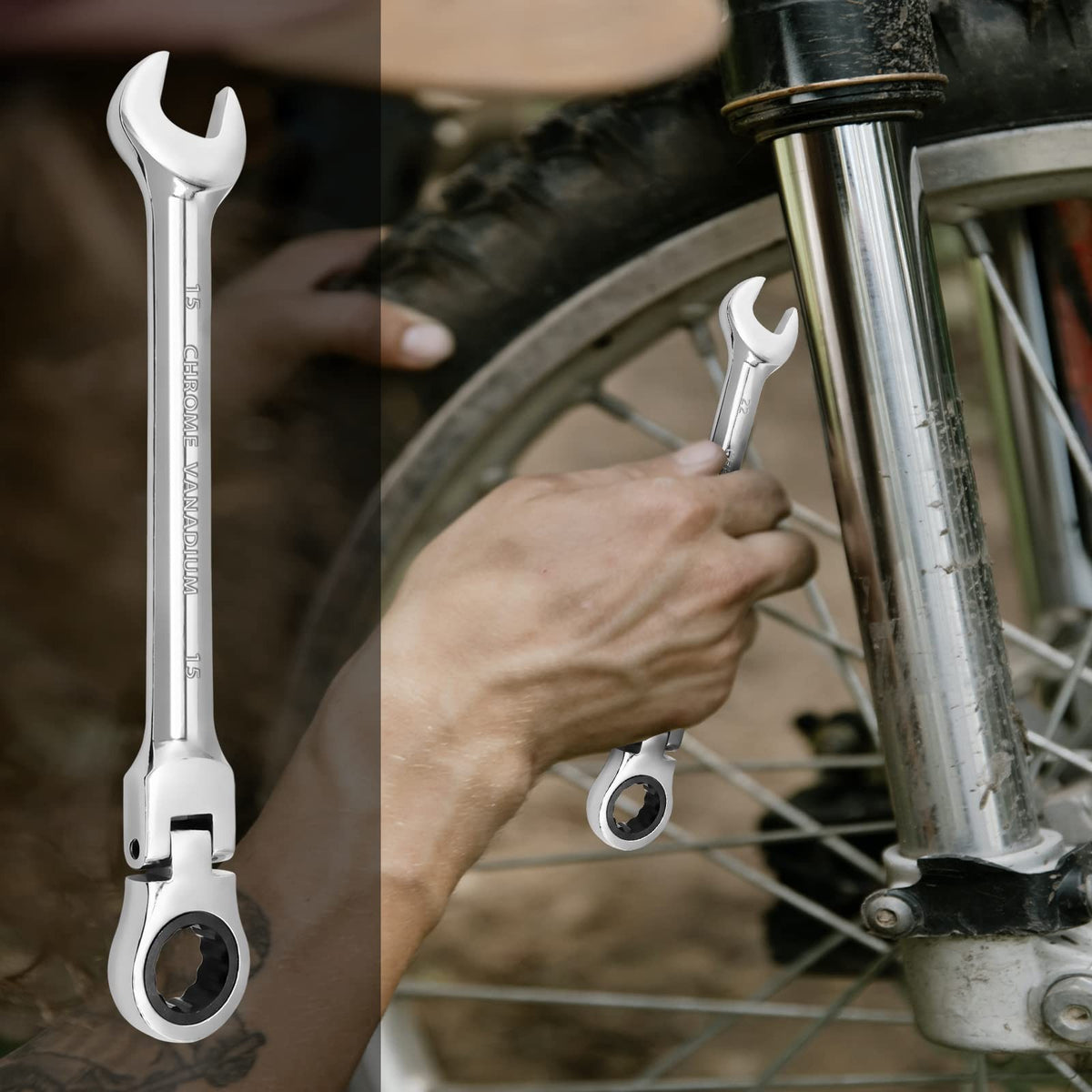 15mm Flex Head Ratchet Wrench 12 Point Chrome Vanadium Steel Combination Spanner - product image 7