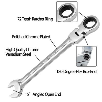 15mm Flex Head Ratchet Wrench 12 Point Chrome Vanadium Steel Combination Spanner - product image 4