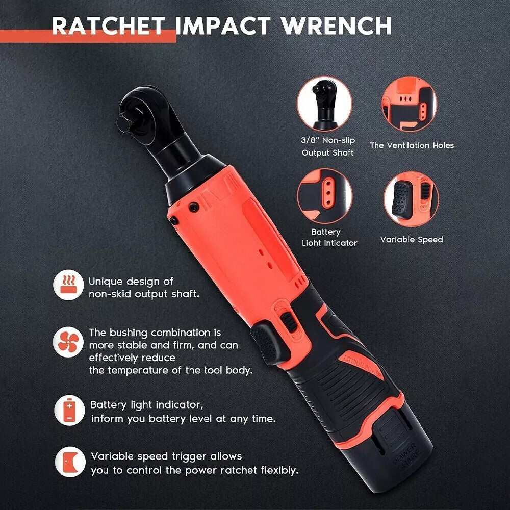 12V 3/8"&1/4" Electric Cordless Ratchet Wrench,45 ft-lbs w/ 7 Sockets 2 Battery - product image 10