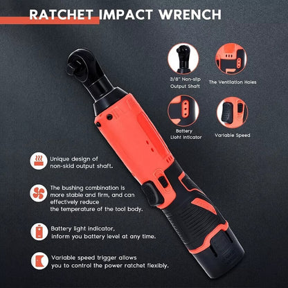 12V 3/8"&1/4" Electric Cordless Ratchet Wrench,45 ft-lbs w/ 7 Sockets 2 Battery - product image 10