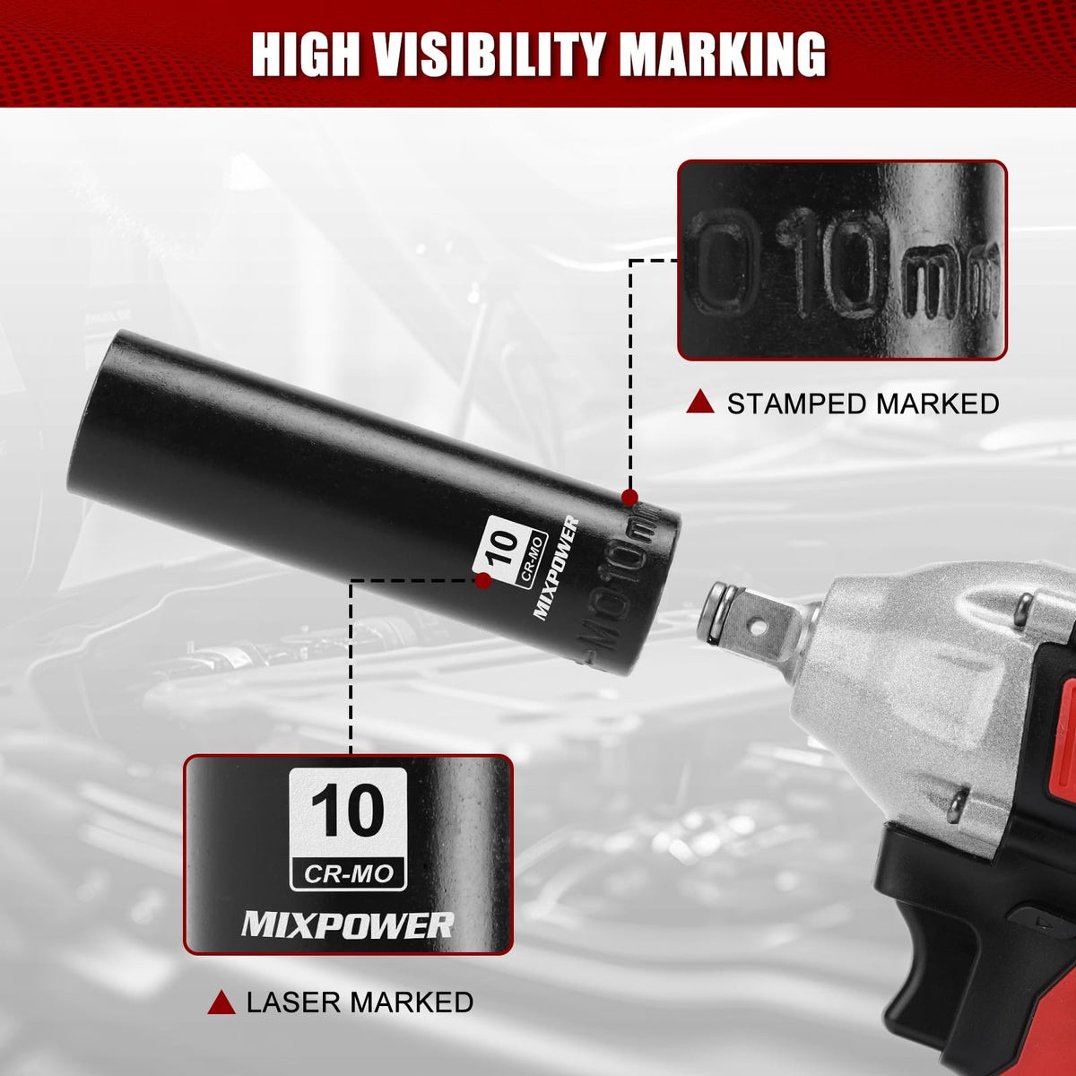 MIXPOWER 1/4" Drive Deep Magnetic Impact Socket, 6 Point, Dr.Deep 10mm - product image 4