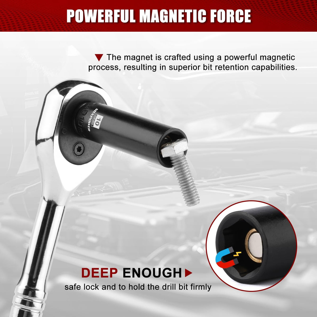 MIXPOWER 1/4" Drive Deep Magnetic Impact Socket, 6 Point, Dr.Deep 10mm - product image 5